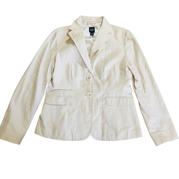 Gap Womens Beige Blazer Jacket Size 14 Cotton Blend Two Button Notch Collar - Picture 1 of 11